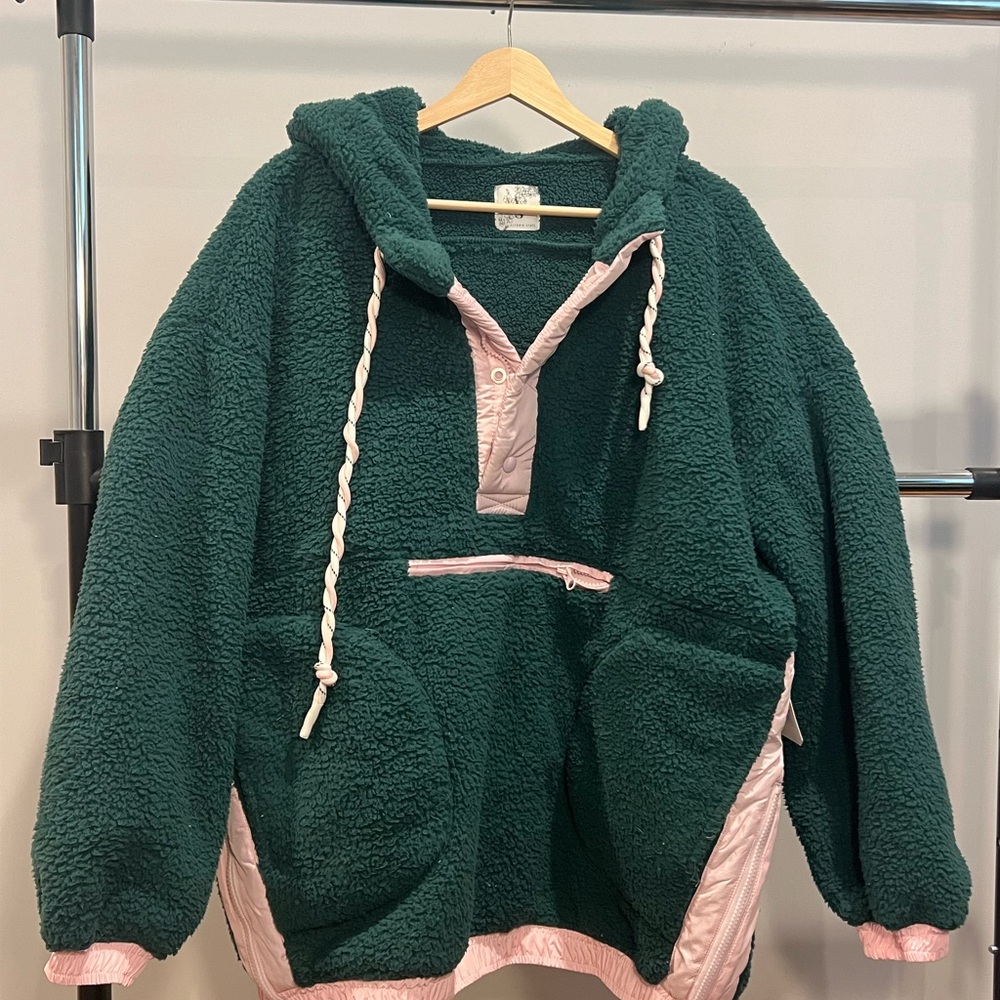 Altar'd State Forest Green Sherpa with Pink Trim